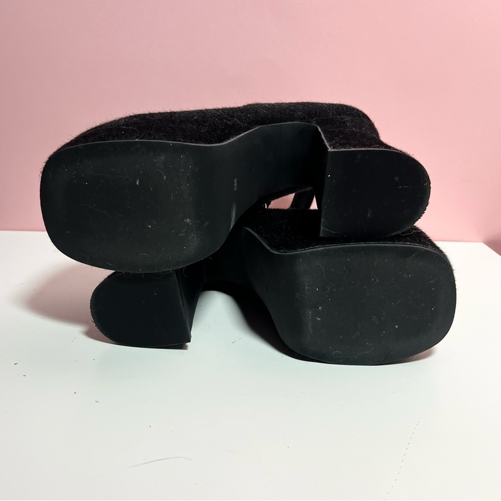 Y2k 2000s mcbling dollskill Sugar Trillz black fuzzy kitten platform heels - Picture 7 of 8